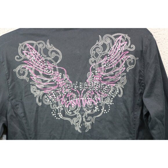 Harley Davidson Long Sleeve Button-Up Shirt-Medium-Rhinestones-Angel Wings - Picture 12 of 13
